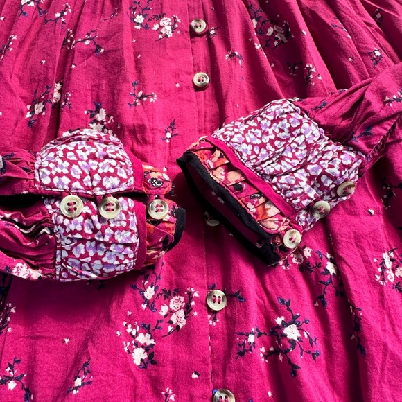 Free People Paloma Floral Button Up Peasant Blouse Top Berry Combo, sz S - Picture 5 of 11